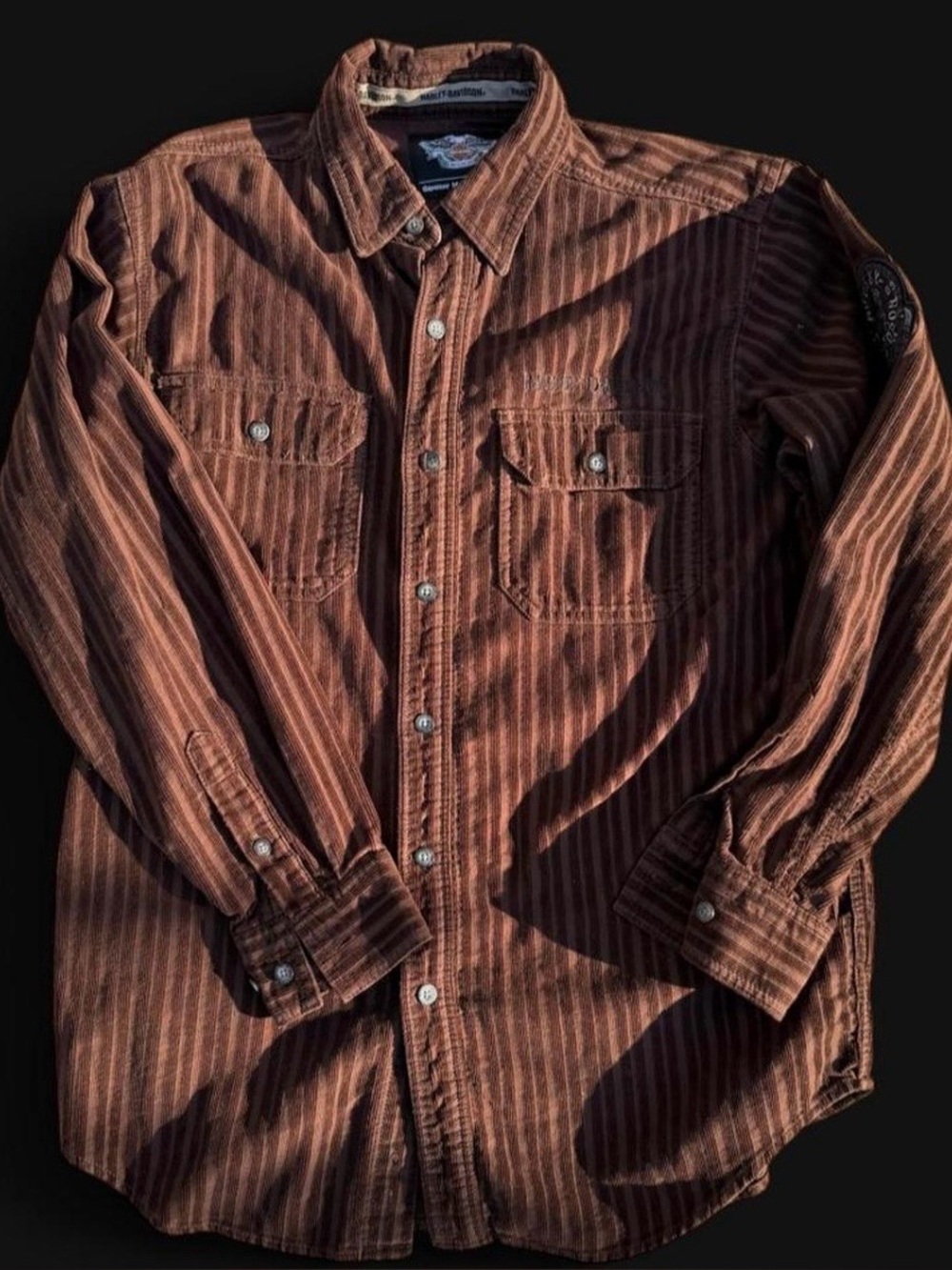Harley-Davidson Men's Brown Striped Button-Down Shirt